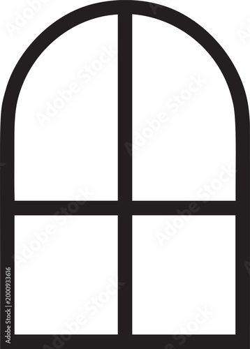 Arched window with crossbars, graphic for architecture and light concept.