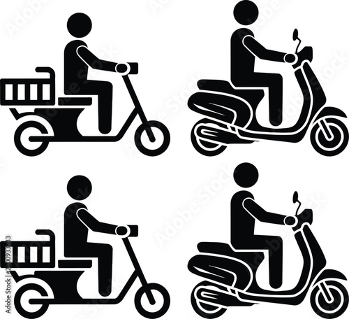 Family riding scooters and tricycles together vector illustration