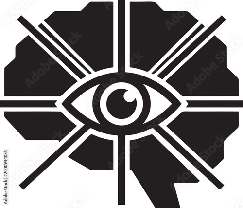 Abstract brain silhouette with all seeing eye and geometric radiance.