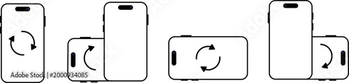 Smartphone screen auto-rotation icons, mobile device orientation adjustment concept, vertical and horizontal display mode settings
