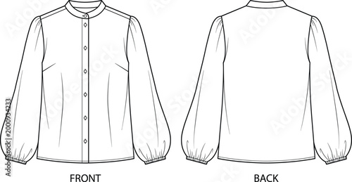 фотографія Technical flat fashion sketch of a women's band collar blouse with long puff sle