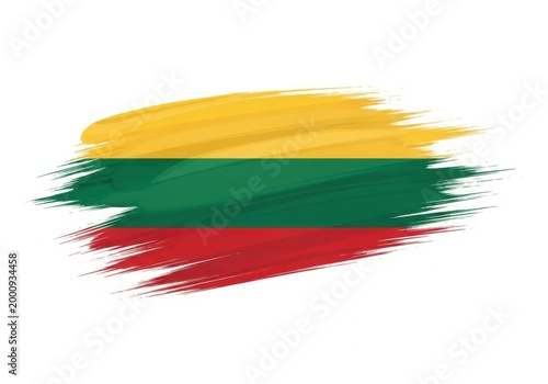 Flag of lithuania painted with brush strokes isolated on white background