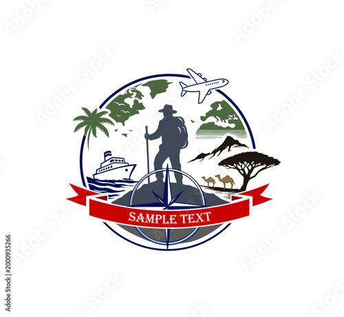 Vector style logo on the theme of travel and adventure.