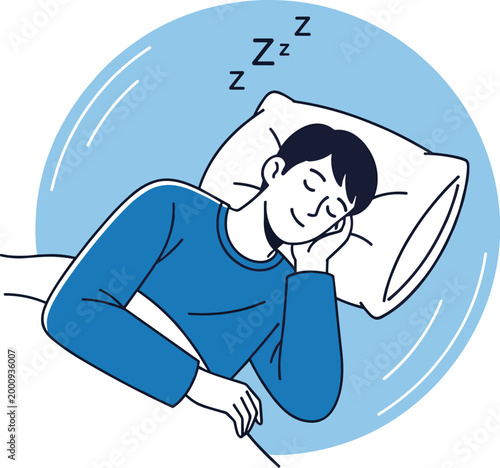 Man sleeping peacefully in bed night rest concept healthy lifestyle relaxation and good sleep vector illustration