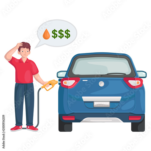 illustration of a man stressed because of rising petrol prices