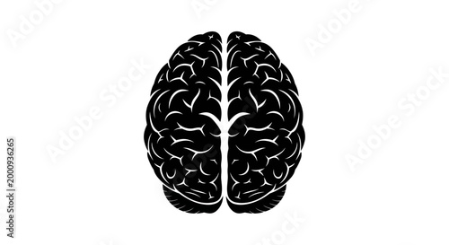 Minimalist black and white human brain illustration.