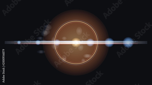 Hybrid Cinematic Lens Flare with Mixed Light Rays and Streaks. Complex hybrid lens flare combining radial starburst rays and horizontal cinematic light streaks.