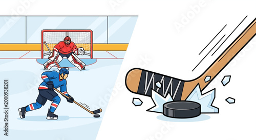 Photography ice hockey players and broken stick silhouette high quality professional detaile