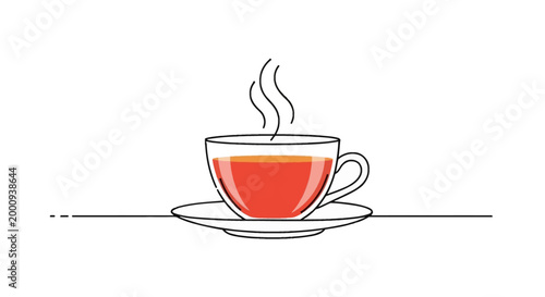 A clear glass cup filled with a hot, orange-colored beverage, emitting steam, sits on a saucer.