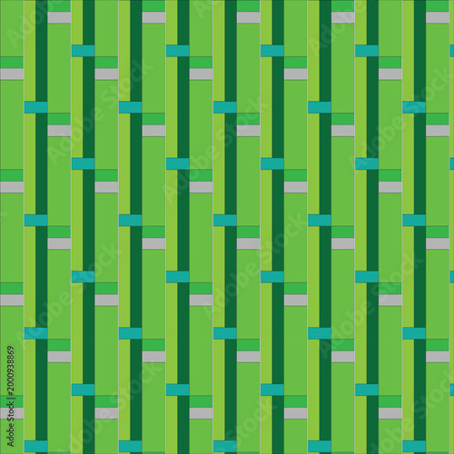 Seamless Abstract Geometric Pattern with Vertical Green Rectangles and Blue Accents in a Modern Mosaic Design