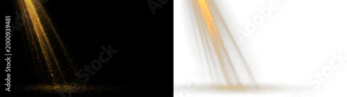Fotografie Golden particles fall down from the top to the bottom isolated on transparent an