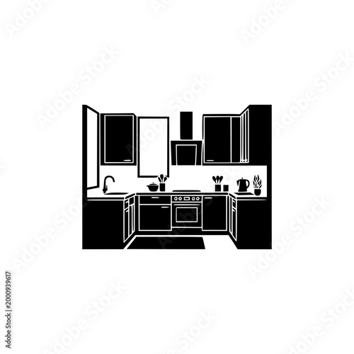 Modern Minimalist Kitchen Interior Vector Silhouette