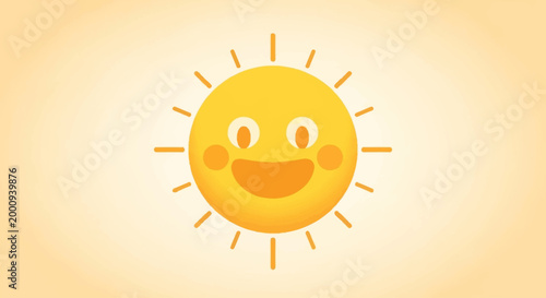A cheerful cartoon sun with rosy cheeks and a wide smile against a soft yellow gradient background.