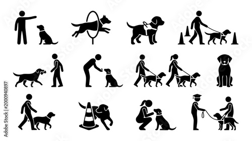 Guide Dog Training Icon Set – Assistance Dog Program and Service Dog Training Silhouettes