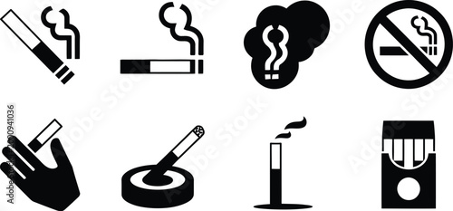 Cigarette and Cigar Smoke Icon Vector Set Smoking Concept Symbols