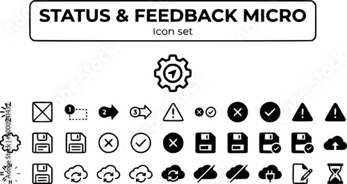 Status Feedback Micro Icon Set Loading Spinner Skeleton Progress Step Inline Error Inline Success Warning Saving Saved Syncing Offline Reconnecting Draft Pending Vector