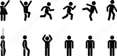 Silhouettes of diverse people in various poses and activities activity