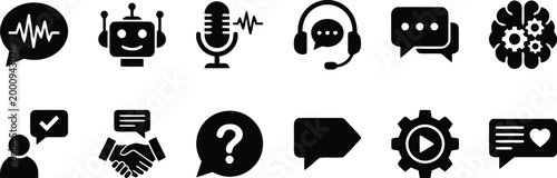 Black chat and robot icons set