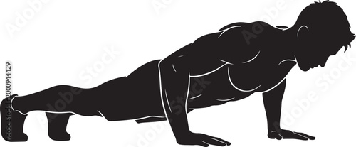 Silhouette of a person in push-up exercise position also transparent background, fitness