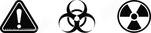 Hazard symbols set including warning biohazard and radiation icons