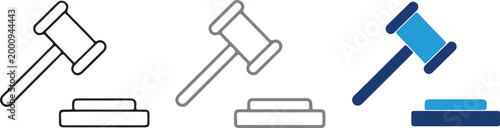 Hand drawn vector illustration of three stylized gavels with transparent background, symbolizing justice, law, and decision in modern icon design
