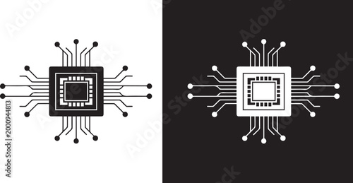 powered ai chip silhouette icon vector 