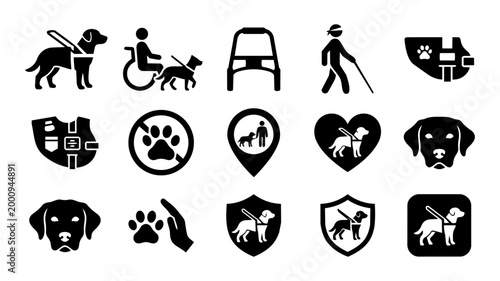 Assistance Dog and Accessibility Icon Set – Service Animal and Disability Symbol Silhouettes
