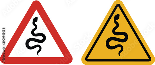 Snake warning signs indicating wildlife hazard and caution areas