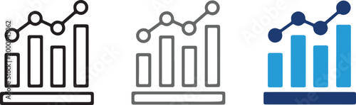 Professional business data analysis chart icon set with rising line graph and bar chart isolated on transparent background for financial growth report.