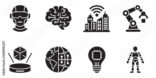 Artificial intelligence and robotics icon set exploring the future of technology