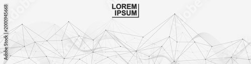 Global network connection website header or banner design. Abstract background with connecting dots and lines. Global business. Social network communication. Internet technology. Vector illustration