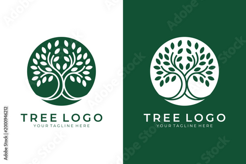 Minimalist natural tree logo with leaf branch