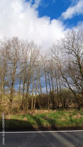 Scottish Rural Country road Hills Near Glasgow Scotland. Car Mounted Camera Footage During Drive Through Rural Area.