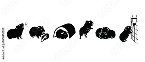 Tableau sur toile Guinea Pig Silhouettes Set, Cute Rodent Behavior Icons, Eating Sleeping Playing