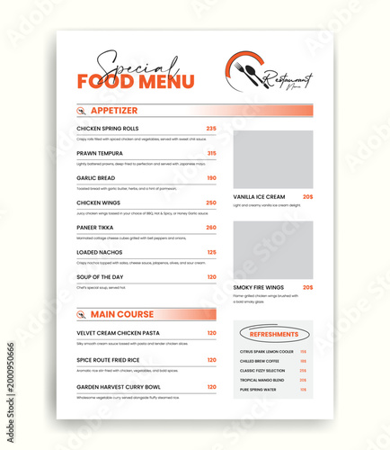 Restaurant food menu design template, white and minimal food poster design