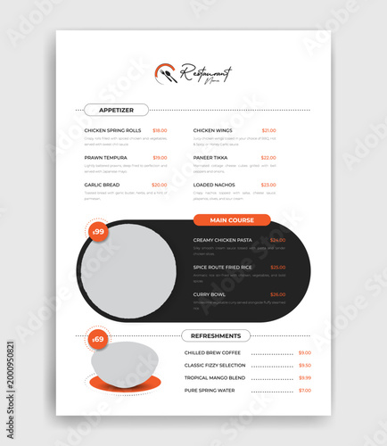 Restaurant food menu design template, white and minimal food poster design