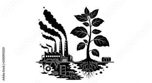 Foto industrial pollution and tree growth silhouette high quality professional detail