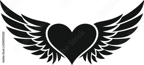 Eternal Embrace: An elegant heart silhouette, embellished with majestic wings, symbolizes the enduring bonds of love, freedom, and the boundless spirit.