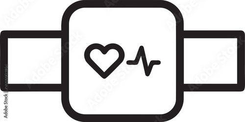 Smartwatch icon with heart and pulse line for health monitoring.