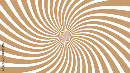 Abstract vector graphic illustration featuring a hypnotic swirling pattern of golden brown and white radial lines expanding from a central point