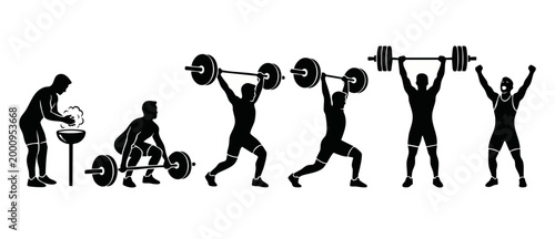 Εκτύπωση καμβά Weightlifting progression silhouette, heavy barbell training process, profession