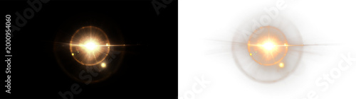 Photography Golden warm light orb with soft circular lens flare isolated on transparent and