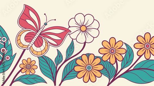 Psychedelic Flower Power Vector Illustration Retro 70s Floral Design Background