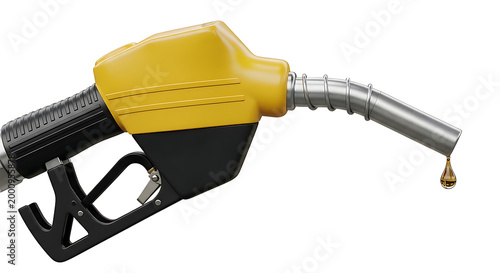 Gas pump nozzle png with yellow handle isolated on transparent background