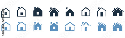 Home icon set, simple house symbols, residential and real estate icons, housing concept design, clean vector illustration for mobile apps, navigation systems, and property or interior design projects