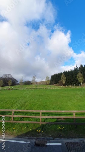 Scottish Rural Country road Hills Near Glasgow Scotland. Car Mounted Camera Footage During Drive Through Rural Area.