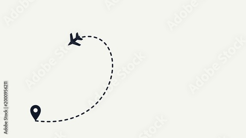 Flight Route Path Animation with Airplane and Location Pin on Minimal Background