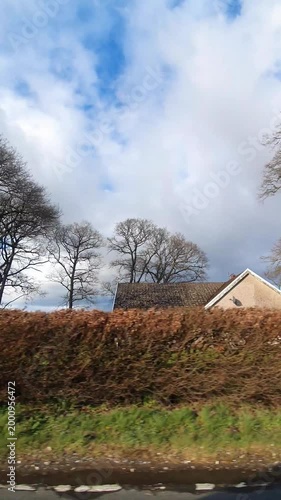 Scottish Rural Country road Hills Near Glasgow Scotland. Car Mounted Camera Footage During Drive Through Rural Area.