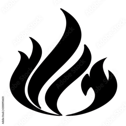 Abstract Black Flame Logo Design, Fiery Symbol on White Background