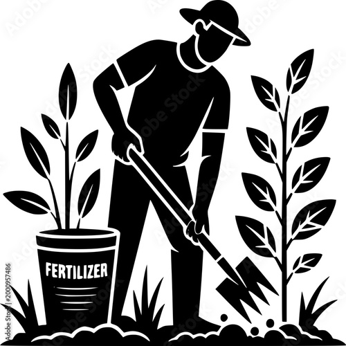 Gardener in the Green: A dedicated gardener cultivates a thriving garden, diligently tending to young plants and ensuring their healthy growth.